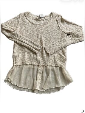 American Eagle Outfitters Classic Layered Mixed -media Oatmeal/ Cream Sweater.
